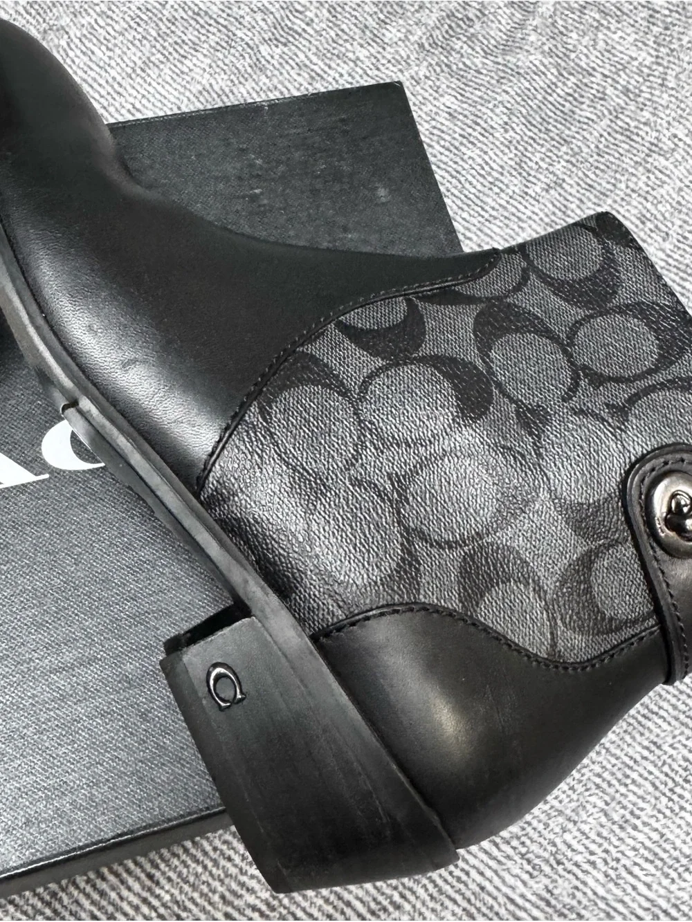 Coach Deni Signature Monogram zip closure Black Leather Booties